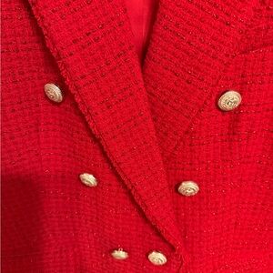 Generation Love Red Textured Blazer with Gold Buttons